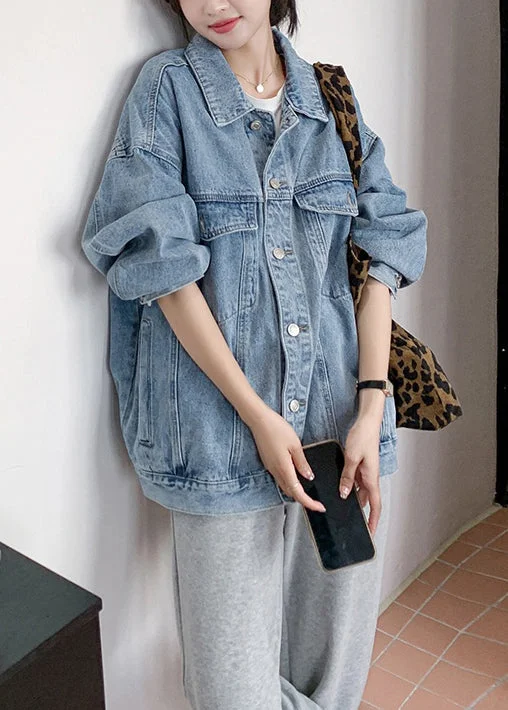Petite women's wool blend coats with a tailored fit for a flattering silhouetteLoose Blue Peter Pan Collar Button Pockets Denim Coats Spring Petite women's wool blend coats with a tailored fit for a flattering silhouetteLoose Blue Peter Pan Collar Button Pockets Denim Coats Spring
