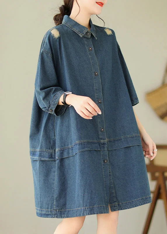Mid - length women's down coats in a slim fit for a modern and sleek appearanceLoose Blue Peter Pan Collar Patchwork Denim Coat Bracelet Sleeve Mid - length women's down coats in a slim fit for a modern and sleek appearanceLoose Blue Peter Pan Collar Patchwork Denim Coat Bracelet Sleeve