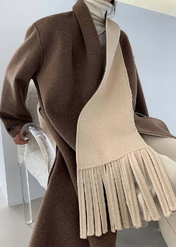 Women's waterproof parka coats with multiple pockets for practicalityLoose Brown V Neck Tie Waist Double Sided Cashmere Long Coat Fall Women's waterproof parka coats with multiple pockets for practicalityLoose Brown V Neck Tie Waist Double Sided Cashmere Long Coat Fall