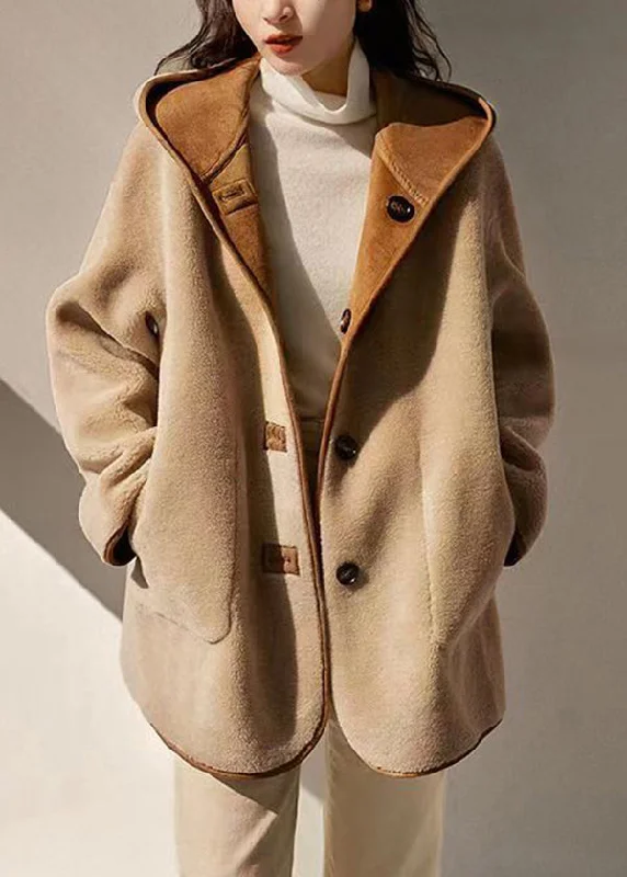 Women's long - sleeve wool coats in a houndstooth pattern for a classic charmLoose Camel Hooded Pockets Patchwork Wear On Both Sides Woolen Coats Winter Women's long - sleeve wool coats in a houndstooth pattern for a classic charmLoose Camel Hooded Pockets Patchwork Wear On Both Sides Woolen Coats Winter
