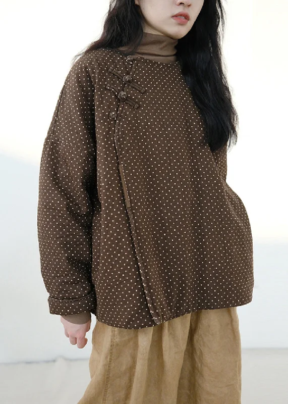 Belted women's cashmere coats in soft pastels for a luxurious feelLoose Coffee Dot Button Patchwork Cotton Coat Winter Fall Belted women's cashmere coats in soft pastels for a luxurious feelLoose Coffee Dot Button Patchwork Cotton Coat Winter Fall