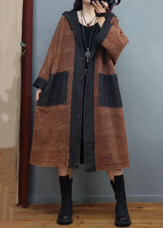 Petite women's wool blend coats with a tailored fit for a flattering silhouetteLoose Coffee Hooded Button Denim Patchwork Long Coats Fall Petite women's wool blend coats with a tailored fit for a flattering silhouetteLoose Coffee Hooded Button Denim Patchwork Long Coats Fall