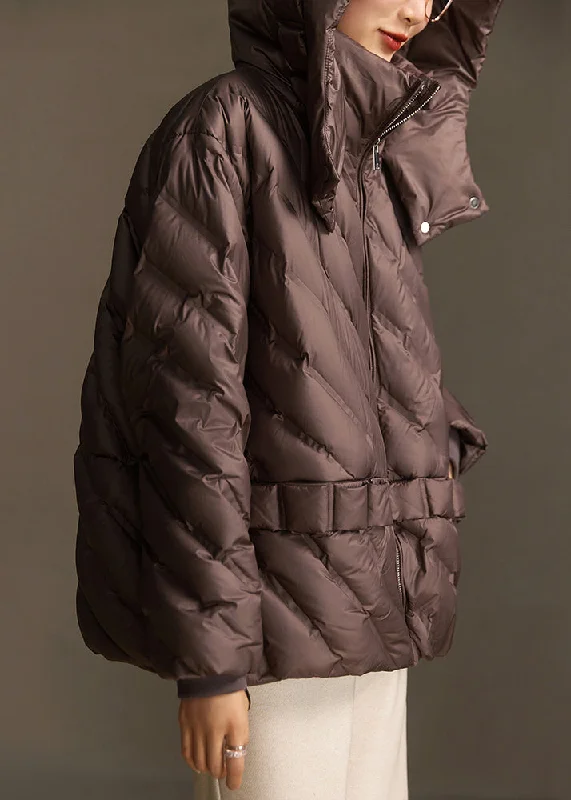 Women's knee - length wool blend coats with a fur collar for added warmthLoose Coffee Hooded Zippered Drawstring Duck Down Coats Winter Women's knee - length wool blend coats with a fur collar for added warmthLoose Coffee Hooded Zippered Drawstring Duck Down Coats Winter