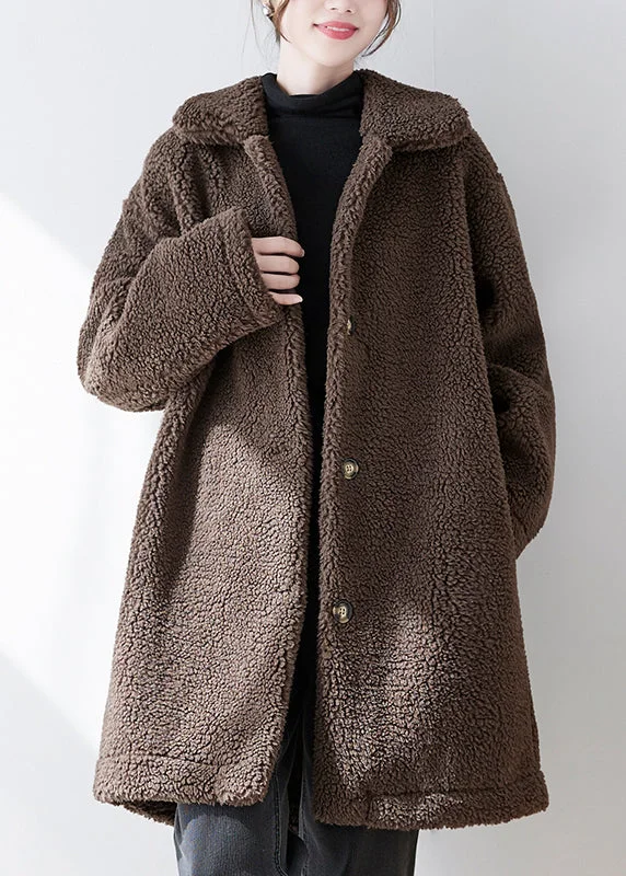 Quilted down women's coats with removable hoods for outdoor activitiesLoose Coffee Peter Pan Collar Pockets Button Faux Fur Coat Fall Quilted down women's coats with removable hoods for outdoor activitiesLoose Coffee Peter Pan Collar Pockets Button Faux Fur Coat Fall