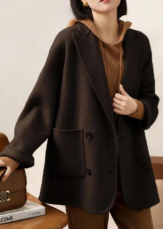 Women's longline double - breasted camel coats for a sophisticated lookLoose Coffee Peter Pan Collar Pockets Patchwork Woolen Coats Winter Women's longline double - breasted camel coats for a sophisticated lookLoose Coffee Peter Pan Collar Pockets Patchwork Woolen Coats Winter
