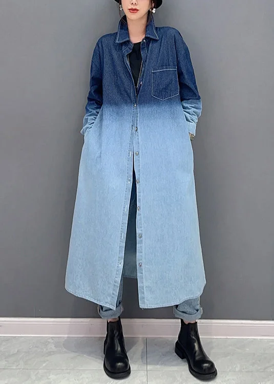 Petite women's wool blend coats with a tailored fit for a flattering silhouetteLoose Gradient Color Button Pockets Denim Long Coat Fall Petite women's wool blend coats with a tailored fit for a flattering silhouetteLoose Gradient Color Button Pockets Denim Long Coat Fall