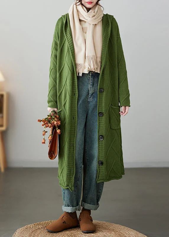 Women's longline double - breasted camel coats for a sophisticated lookLoose Green Hooded Pockets Patchwork Knit Cardigan Coat Fall Women's longline double - breasted camel coats for a sophisticated lookLoose Green Hooded Pockets Patchwork Knit Cardigan Coat Fall