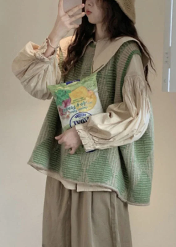 Water - resistant women's trench coats with adjustable cuffs for rainy daysLoose Green Plaid Print Knit Waistcoat And Shirts Two Pieces Set Fall Water - resistant women's trench coats with adjustable cuffs for rainy daysLoose Green Plaid Print Knit Waistcoat And Shirts Two Pieces Set Fall