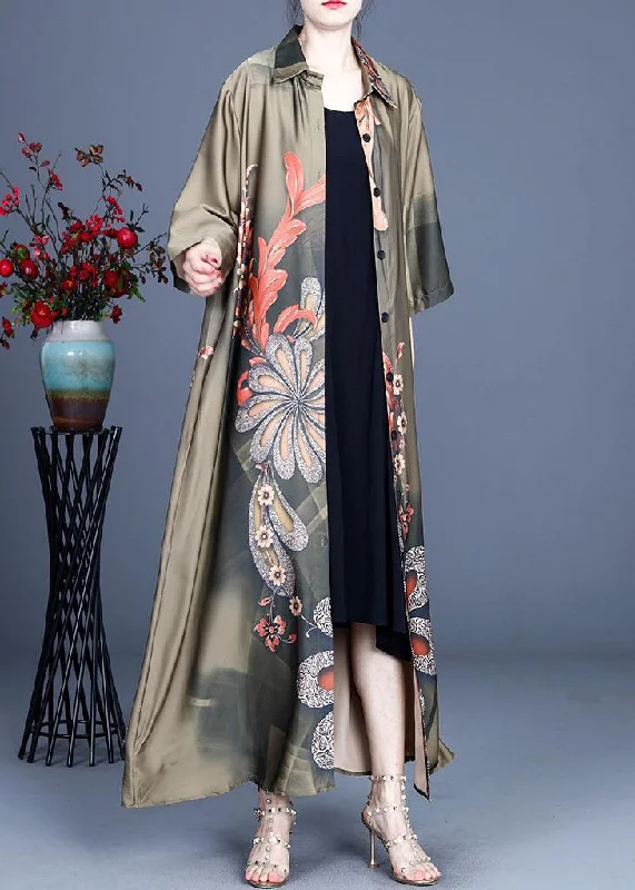 Women's faux fur coats in bright colors for a bold fashion statementLoose Green Print Spring Long sleeve Long Loose Coat Women's faux fur coats in bright colors for a bold fashion statementLoose Green Print Spring Long sleeve Long Loose Coat