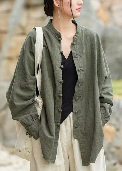 Belted women's cashmere coats in soft pastels for a luxurious feelLoose Green Solid Button Cotton Coats Long Sleeve Belted women's cashmere coats in soft pastels for a luxurious feelLoose Green Solid Button Cotton Coats Long Sleeve