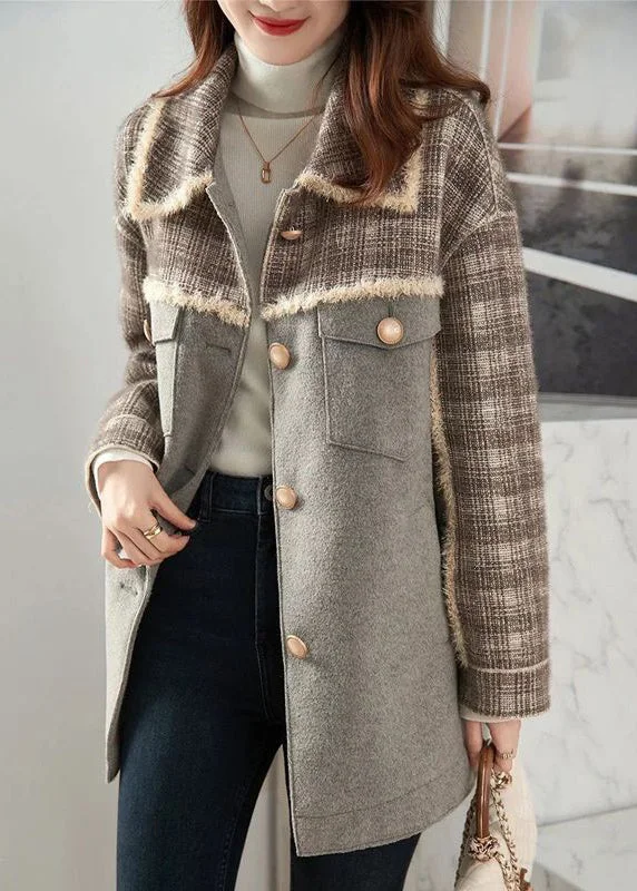 Hooded women's puffer coats in neon colors for high - visibility sportsLoose Grey Peter Pan Collar Button Pockets Woolen Coat Winter Hooded women's puffer coats in neon colors for high - visibility sportsLoose Grey Peter Pan Collar Button Pockets Woolen Coat Winter
