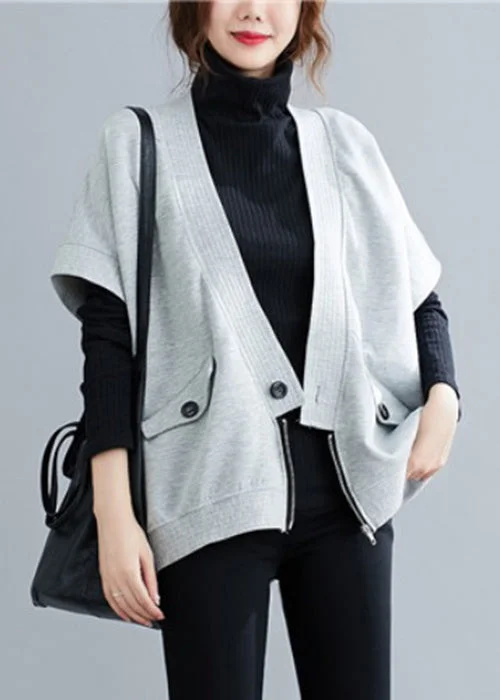 Women's faux fur coats in bright colors for a bold fashion statementLoose Grey Zippered Button Patchwork Cotton Waistcoat Fall Women's faux fur coats in bright colors for a bold fashion statementLoose Grey Zippered Button Patchwork Cotton Waistcoat Fall