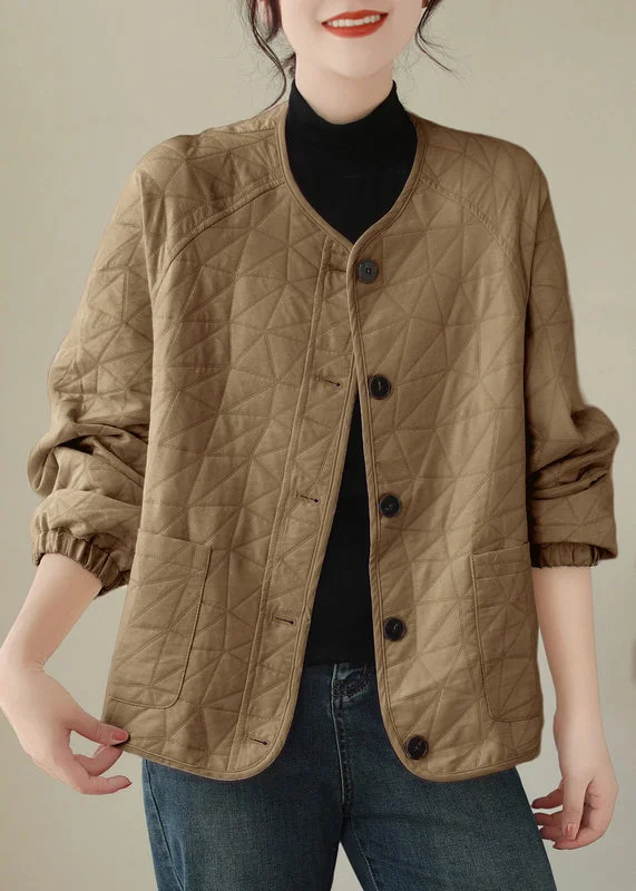 Women's waterproof parka coats with multiple pockets for practicalityLoose Khaki Button Pockets Thick Coats Long Sleeve Women's waterproof parka coats with multiple pockets for practicalityLoose Khaki Button Pockets Thick Coats Long Sleeve