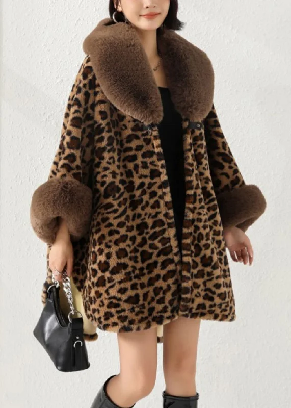 Shearling - lined women's leather coats for ultimate warmth and luxuryLoose Leopard Fur Collar Side Open Patchwork Warm Fleece Coat Fall Shearling - lined women's leather coats for ultimate warmth and luxuryLoose Leopard Fur Collar Side Open Patchwork Warm Fleece Coat Fall