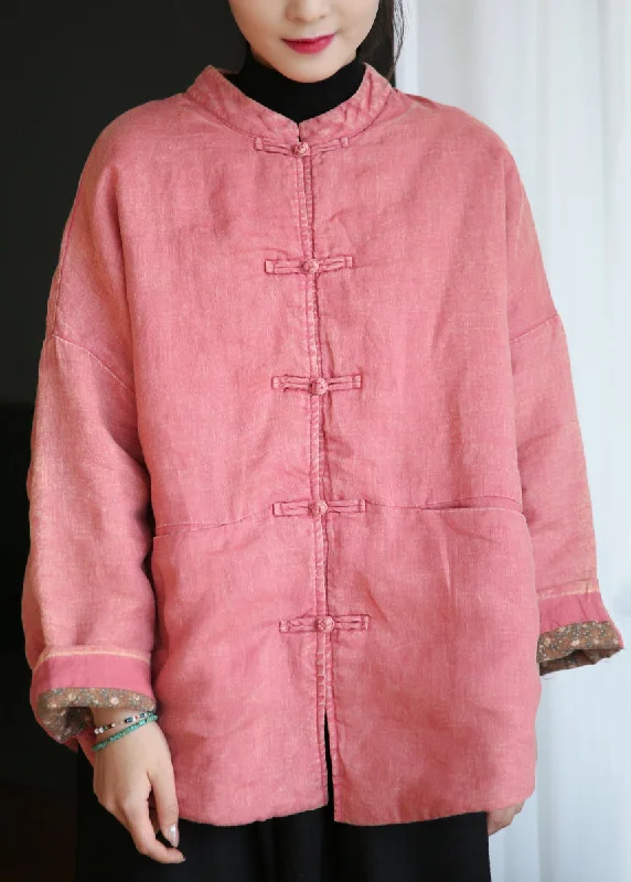 Quilted down women's coats with removable hoods for outdoor activitiesLoose Pink Button Pockets Cotton Filled Coats Long Sleeve Quilted down women's coats with removable hoods for outdoor activitiesLoose Pink Button Pockets Cotton Filled Coats Long Sleeve