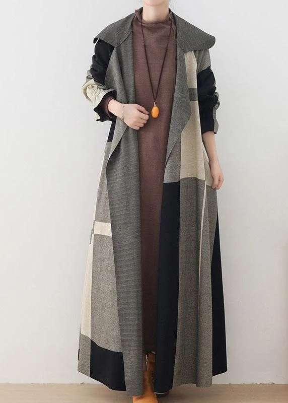 Quilted down women's coats with removable hoods for outdoor activitiesLoose Plaid Peter Pan Collar Pockets Coats Long Quilted down women's coats with removable hoods for outdoor activitiesLoose Plaid Peter Pan Collar Pockets Coats Long