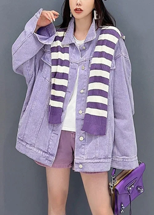 Women's waterproof parka coats with multiple pockets for practicalityLoose Purple Peter Pan Collar Pockets Patchwork Denim Coat Fall Women's waterproof parka coats with multiple pockets for practicalityLoose Purple Peter Pan Collar Pockets Patchwork Denim Coat Fall