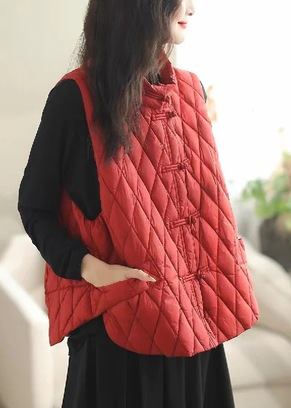Women's long - sleeve wool coats in a houndstooth pattern for a classic charmLoose Red Side Open Button Cotton Filled Waistcoat Sleeveless Women's long - sleeve wool coats in a houndstooth pattern for a classic charmLoose Red Side Open Button Cotton Filled Waistcoat Sleeveless