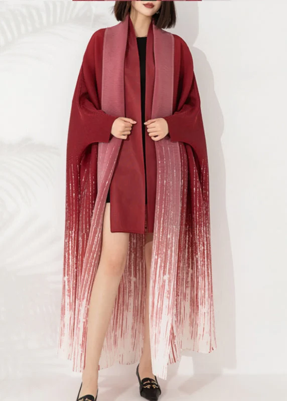 Women's reversible down coats with two - tone designs for versatile stylingLoose Red V Neck Tie Waist Long Coat Fall
