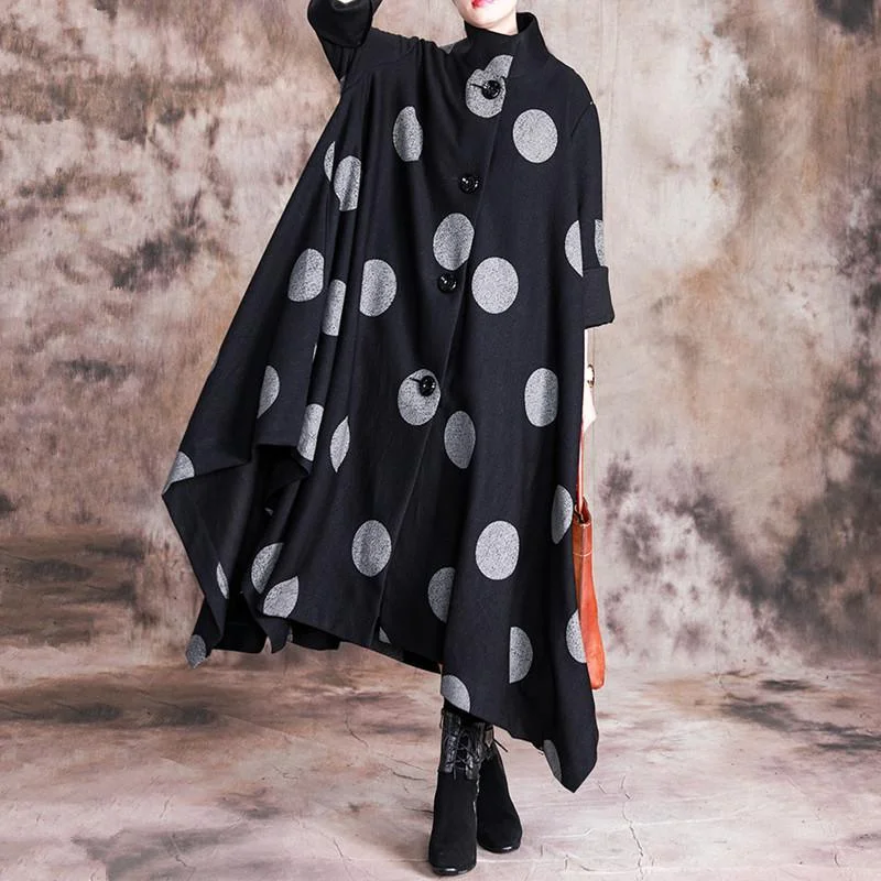Women's long - sleeve wool coats in a houndstooth pattern for a classic charmLuxury black dotted woolen coats casual Winter coat stand collar Women's long - sleeve wool coats in a houndstooth pattern for a classic charmLuxury black dotted woolen coats casual Winter coat stand collar