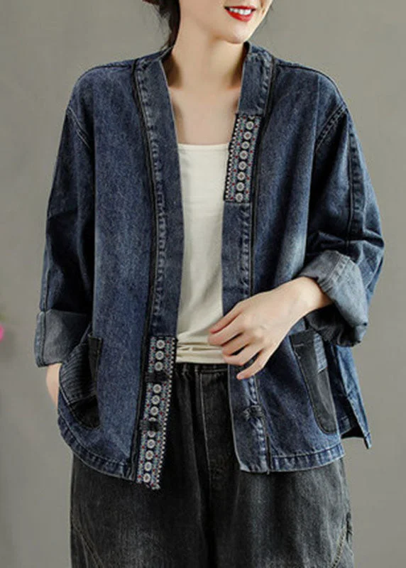 Hooded women's puffer coats in neon colors for high - visibility sportsLuxury Black Embroideried Pockets Button Patchwork Fall Denim Coat Hooded women's puffer coats in neon colors for high - visibility sportsLuxury Black Embroideried Pockets Button Patchwork Fall Denim Coat
