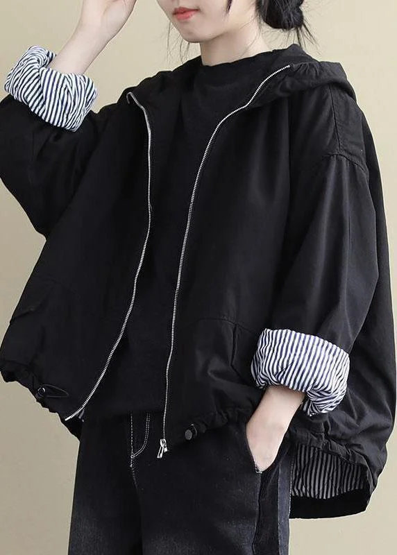 Women's reversible down coats with two - tone designs for versatile stylingLuxury Black Hooded Zippered Winter Cotton Long sleeve Coat Women's reversible down coats with two - tone designs for versatile stylingLuxury Black Hooded Zippered Winter Cotton Long sleeve Coat