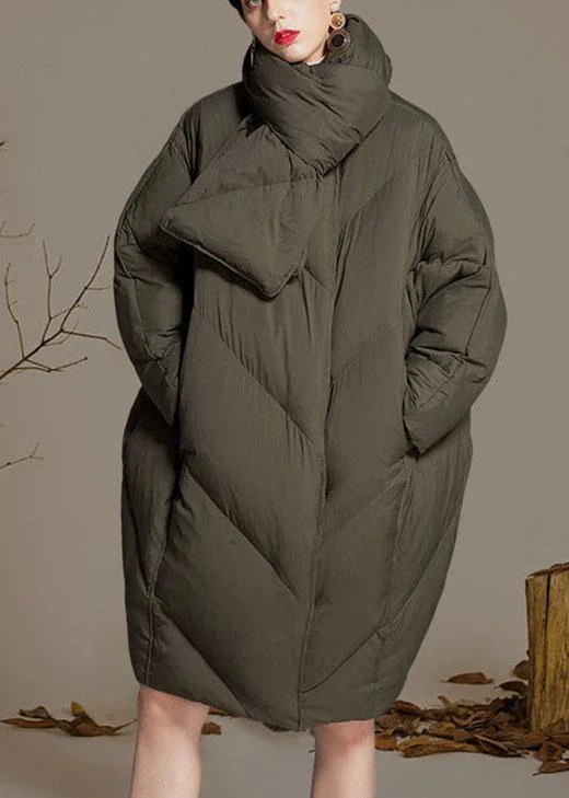 Women's knee - length wool blend coats with a fur collar for added warmthLuxury Green O-Neck zippered Loose Winter Duck Down Down Coats Women's knee - length wool blend coats with a fur collar for added warmthLuxury Green O-Neck zippered Loose Winter Duck Down Down Coats