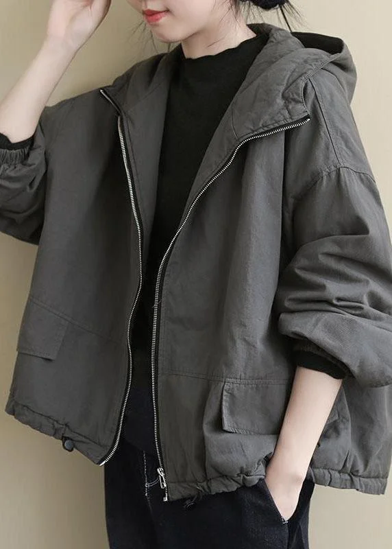 Long women's mac coats in a lightweight fabric for spring showersLuxury Grey hooded Loose drawstring Winter Cotton Coats Long sleeve Long women's mac coats in a lightweight fabric for spring showersLuxury Grey hooded Loose drawstring Winter Cotton Coats Long sleeve