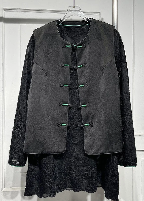 Women's waterproof parka coats with multiple pockets for practicalityMandarin Collar Black O-Neck Button Waistcoat Spring Women's waterproof parka coats with multiple pockets for practicalityMandarin Collar Black O-Neck Button Waistcoat Spring