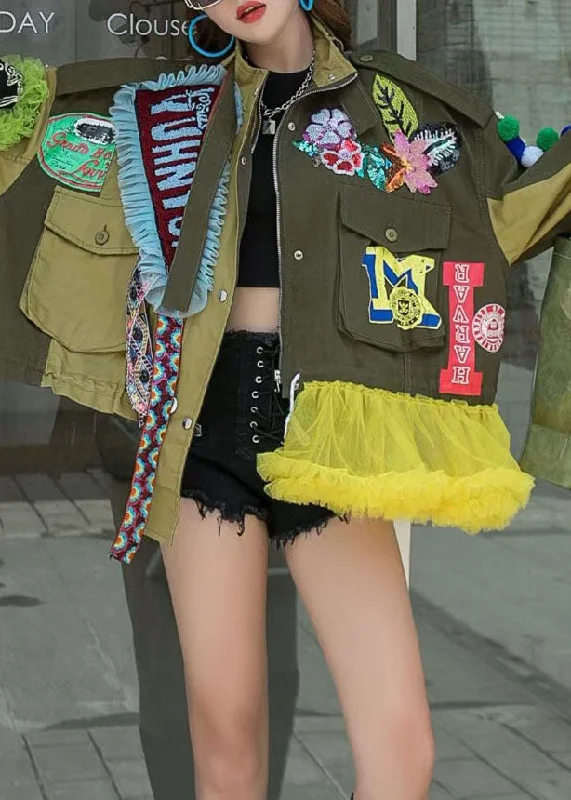 Oversized women's wool coats in a monochromatic look for a trendy outfitModern Army Green Tulle Ruffled Sequins Patchwork Denim Jacket Spring Oversized women's wool coats in a monochromatic look for a trendy outfitModern Army Green Tulle Ruffled Sequins Patchwork Denim Jacket Spring