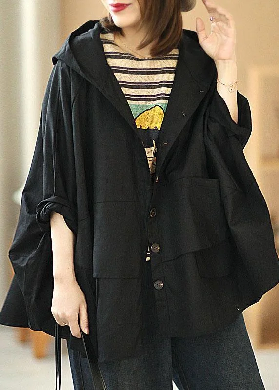 Checkered women's wool coats in a classic pattern for a timeless styleModern Black Loose Button Pockets Fall Hoodie Coat Checkered women's wool coats in a classic pattern for a timeless styleModern Black Loose Button Pockets Fall Hoodie Coat