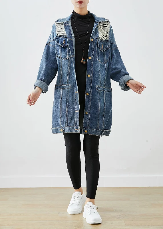Belted women's cashmere coats in soft pastels for a luxurious feelModern Blue Oversized Denim Ripped Coat Outwear Fall Belted women's cashmere coats in soft pastels for a luxurious feelModern Blue Oversized Denim Ripped Coat Outwear Fall