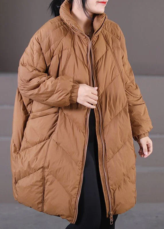 Mid - length women's down coats in a slim fit for a modern and sleek appearanceModern Caramel Stand Collar Oversized Thick Duck Down Down Coats Winter Mid - length women's down coats in a slim fit for a modern and sleek appearanceModern Caramel Stand Collar Oversized Thick Duck Down Down Coats Winter