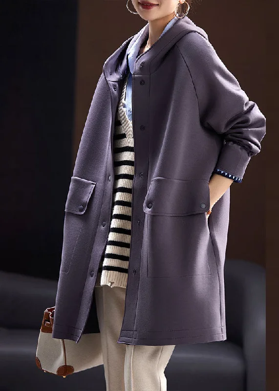 Women's reversible down coats with two - tone designs for versatile stylingModern Dark Grey Pockets Patchwork Button Long Hoodie Coat Fall