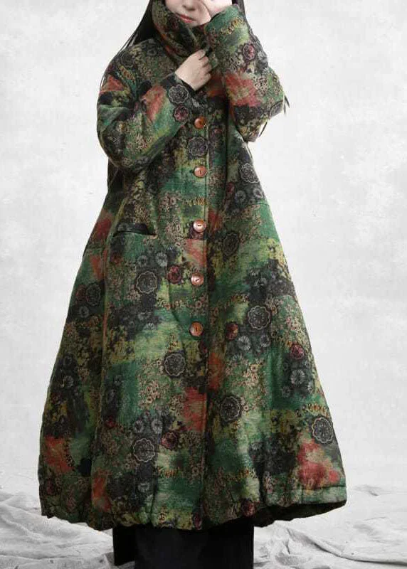 Women's longline double - breasted camel coats for a sophisticated lookModern Green High Neck Print Lengthen Fine Cotton Filled Coats Winter Women's longline double - breasted camel coats for a sophisticated lookModern Green High Neck Print Lengthen Fine Cotton Filled Coats Winter
