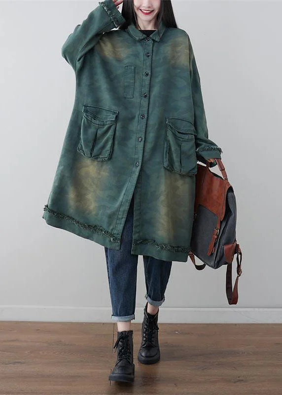 Water - resistant women's trench coats with adjustable cuffs for rainy daysModern Green Peter Pan Collar Patchwork Camouflage Print Cotton Coat Spring Water - resistant women's trench coats with adjustable cuffs for rainy daysModern Green Peter Pan Collar Patchwork Camouflage Print Cotton Coat Spring