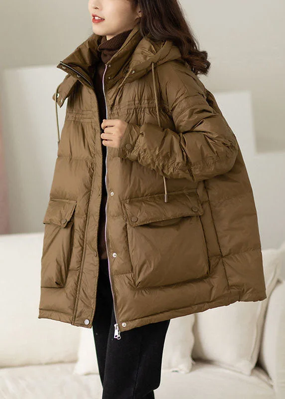 Women's long - sleeve wool coats in a houndstooth pattern for a classic charmModern Khaki Hooded Oversized Pockets Duck Down Puffer Jacket Winter Women's long - sleeve wool coats in a houndstooth pattern for a classic charmModern Khaki Hooded Oversized Pockets Duck Down Puffer Jacket Winter