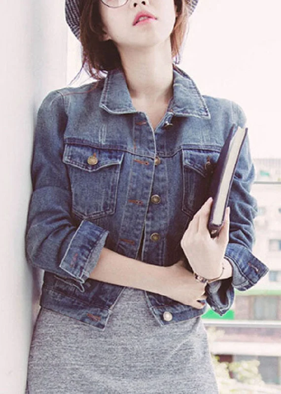 Mid - length women's down coats in a slim fit for a modern and sleek appearanceModern Light Blue Peter Pan Collar Pockets Cotton Denim Coats Spring Mid - length women's down coats in a slim fit for a modern and sleek appearanceModern Light Blue Peter Pan Collar Pockets Cotton Denim Coats Spring
