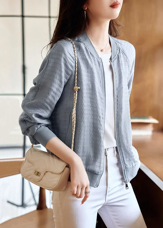 Water - resistant women's trench coats with adjustable cuffs for rainy daysModern Light Blue Zip Up Wrinkled Cotton Coat Fall Water - resistant women's trench coats with adjustable cuffs for rainy daysModern Light Blue Zip Up Wrinkled Cotton Coat Fall