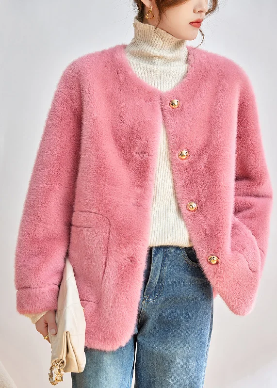 Belted women's cashmere coats in soft pastels for a luxurious feelModern Pink O-Neck Pockets Button Faux Fur Jackets Winter Belted women's cashmere coats in soft pastels for a luxurious feelModern Pink O-Neck Pockets Button Faux Fur Jackets Winter