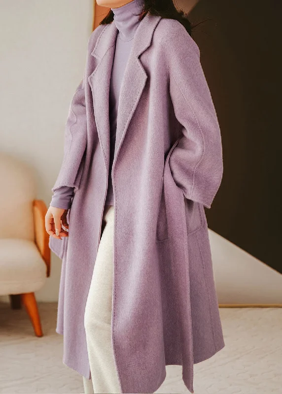 Quilted down women's coats with removable hoods for outdoor activitiesModern Purple Notched Collar Solid Color Sashes Woolen Coat Winter Quilted down women's coats with removable hoods for outdoor activitiesModern Purple Notched Collar Solid Color Sashes Woolen Coat Winter