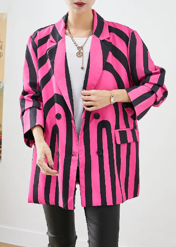 Long women's mac coats in a lightweight fabric for spring showersModern Rose Lapel Zebra Pattern Striped Spandex Coat Fall Long women's mac coats in a lightweight fabric for spring showersModern Rose Lapel Zebra Pattern Striped Spandex Coat Fall