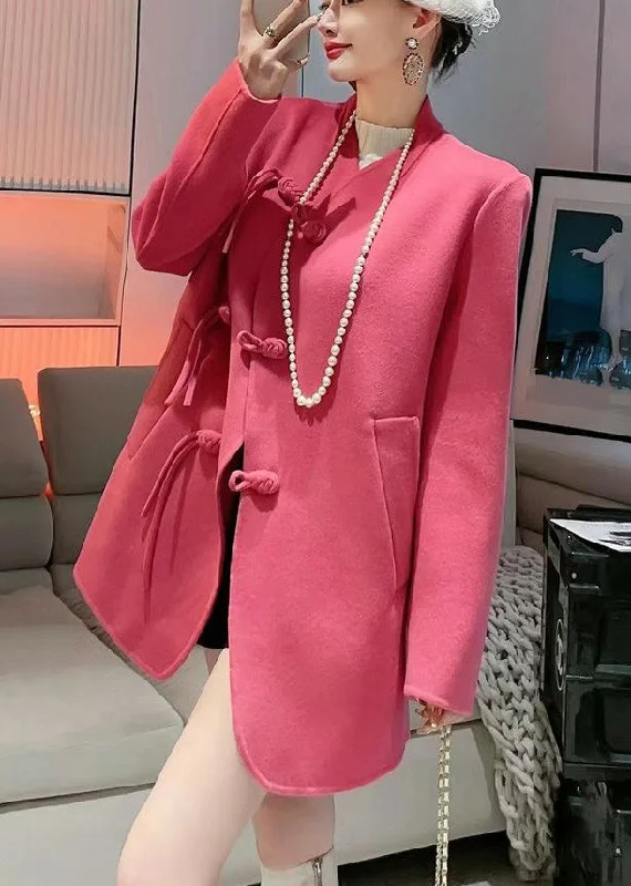 Hooded women's puffer coats in neon colors for high - visibility sportsModern Watermelon Red Oversized Woolen Coat Outwear Fall Hooded women's puffer coats in neon colors for high - visibility sportsModern Watermelon Red Oversized Woolen Coat Outwear Fall