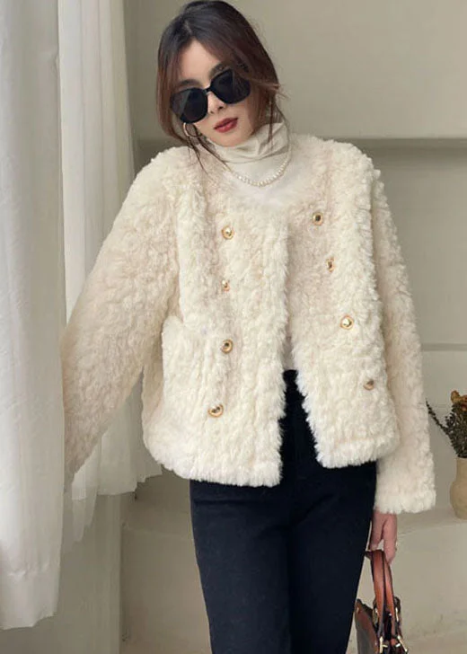 Women's long - sleeve wool coats in a houndstooth pattern for a classic charmModern White Button Faux Fur Puffers Jackets Winter thick Women's long - sleeve wool coats in a houndstooth pattern for a classic charmModern White Button Faux Fur Puffers Jackets Winter thick