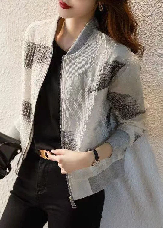 Women's reversible down coats with two - tone designs for versatile stylingModern White Zip Up Pockets Patchwork Cotton Jackets Fall