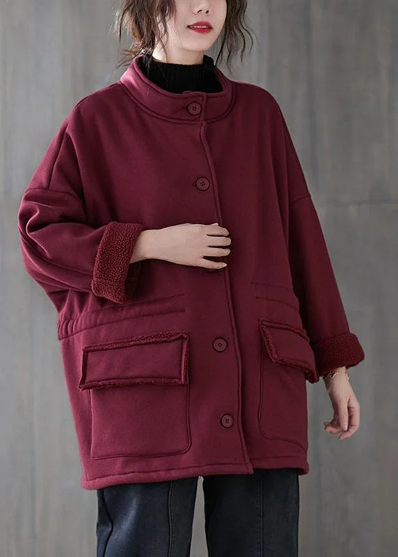 Plus size women's wool blend coats for a warm and stylish winterMulberry Loose Pockets Button Fall Sweatshirt Coat Plus size women's wool blend coats for a warm and stylish winterMulberry Loose Pockets Button Fall Sweatshirt Coat