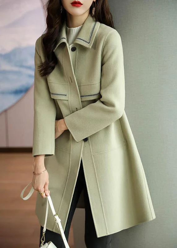 Women's knee - length wool blend coats with a fur collar for added warmthNatural Grass Green Peter Pan Collar Patchwork Woolen Jackets Fall Women's knee - length wool blend coats with a fur collar for added warmthNatural Grass Green Peter Pan Collar Patchwork Woolen Jackets Fall