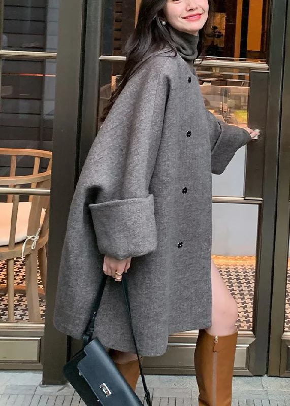 Embroidered women's cotton coats in a bohemian pattern for a unique designNatural Grey O-Neck Button Woolen Mid Coats Fall Embroidered women's cotton coats in a bohemian pattern for a unique designNatural Grey O-Neck Button Woolen Mid Coats Fall