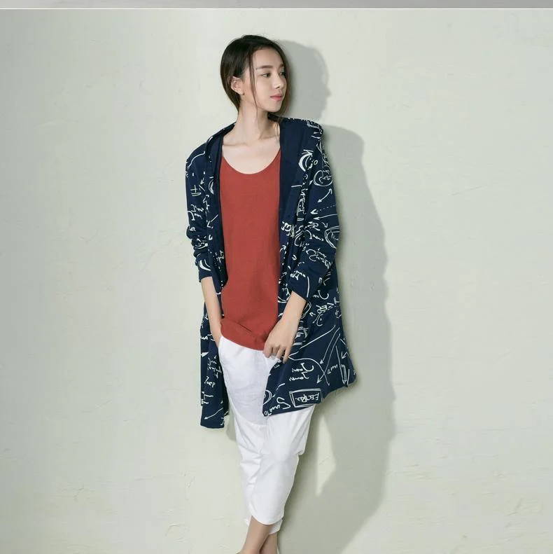Embroidered women's cotton coats in a bohemian pattern for a unique designNavy Graffiti print cotton spring coat shirt women blouse Embroidered women's cotton coats in a bohemian pattern for a unique designNavy Graffiti print cotton spring coat shirt women blouse