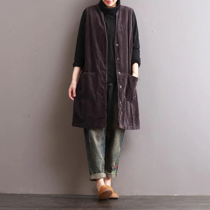 Belted women's cashmere coats in soft pastels for a luxurious feelnew autumn purple vintage solid corduroy waistcoat V neck casual long outwear Belted women's cashmere coats in soft pastels for a luxurious feelnew autumn purple vintage solid corduroy waistcoat V neck casual long outwear